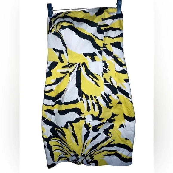 Express Design Studio Black Yellow Floral Strapless Dress Pockets Women's Sz 0 - Picture 1 of 6